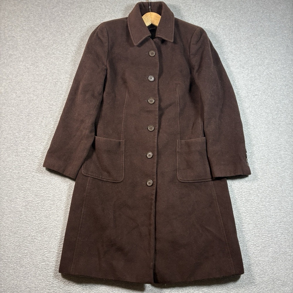 Brooks Brothers 346 Womens Wool Cashmere Coat Size 8 Brown Long Trench Jacket